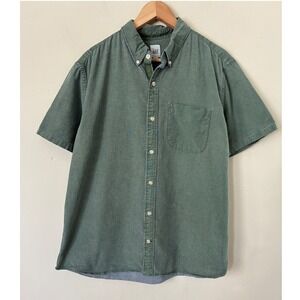 Gap Mens XL Short Sleeve Button Down Shirt Green Cotton Casual Pocket Faded